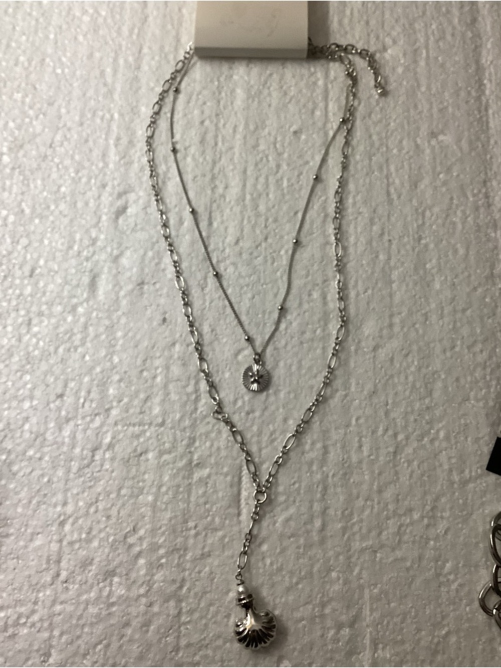 Silver-Tone Layered Necklace with Shell Charm - Picture 2 of 3